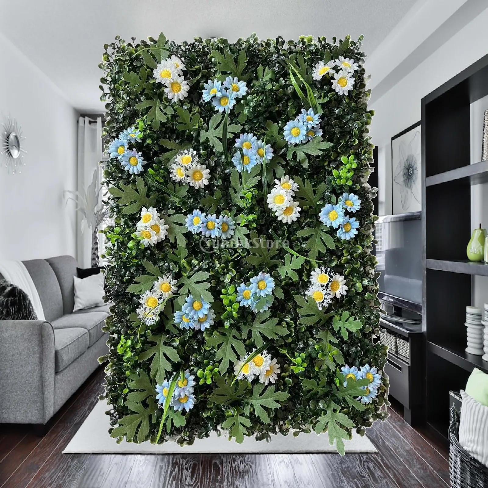 Artificial Grass Wall Panel with Flowers Artificial Wall Flower Greenery Wall Panel for Privacy Baby Shower Patio Wedding Fence