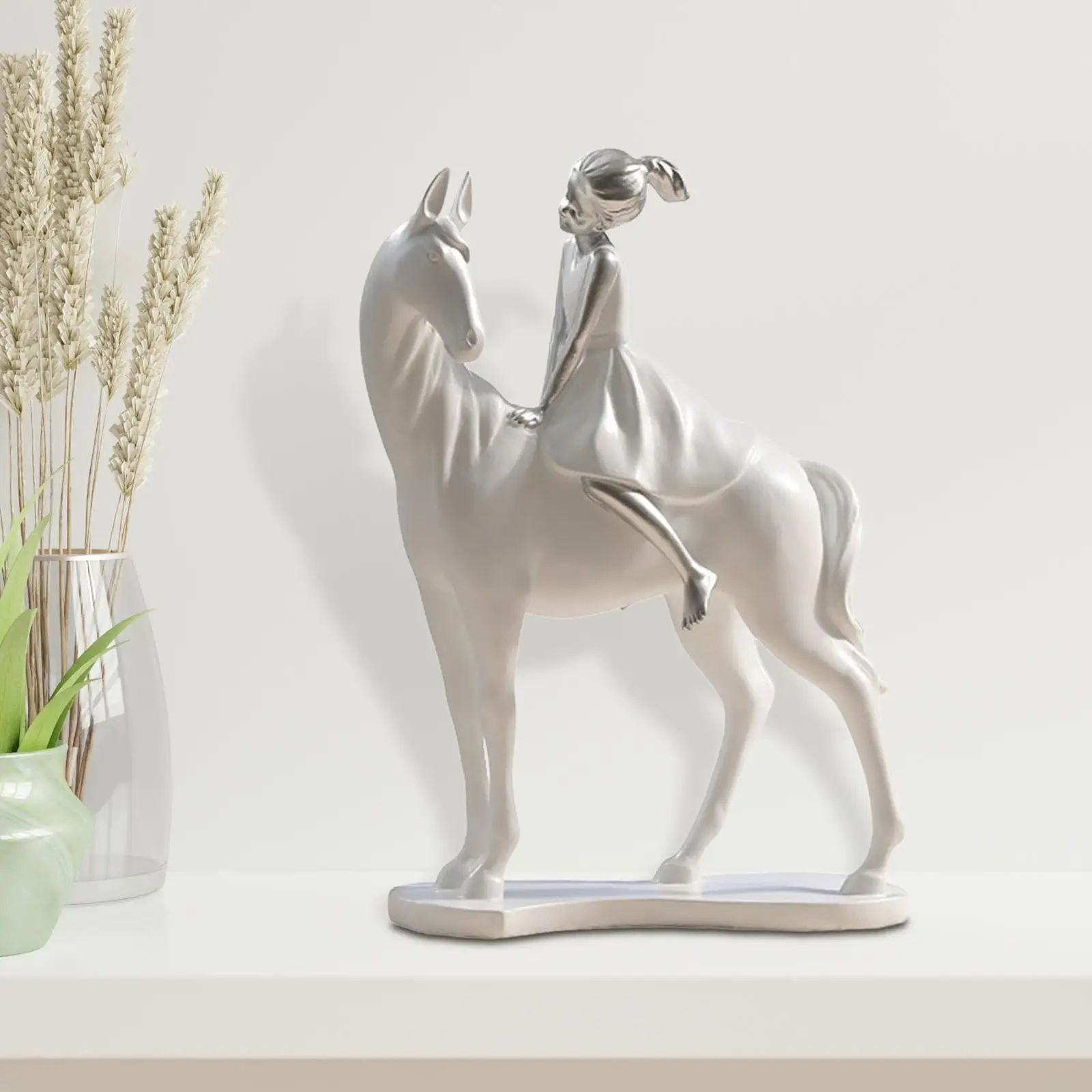 

Girl Riding White Horse Figurine Resin Sculpture for Home Accent Piece