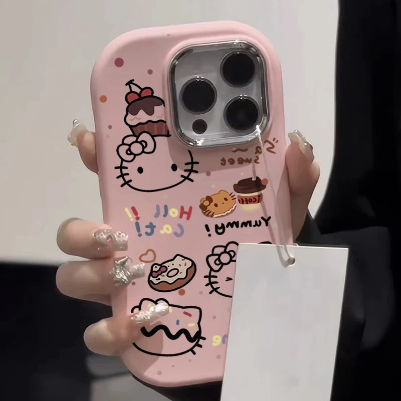 Kawaii Doughnut Hello Kitty Case for IPhone 16 15 14 13 12 11 Pro Max Sanrio Anime Accessory Creative Fashion Protective Cover