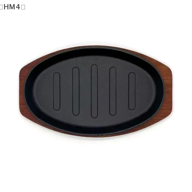 HM4ṁBBQ Placa a la parrilla Round Gousehold Baking Raosting Pan Bandeja de madera Sartén de barbacoa de hierro fundido coreano Bife a rayas fritas