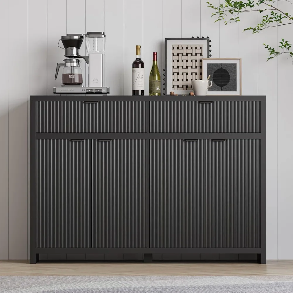 

Fluted Sideboard Buffet Cabinet with Storage and Large Drawers, 55" W Credenza Storage Cabinet for Living Room or Entryway, Farm