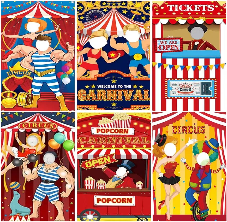 Circus Theme Face In Holes Play Game Backdrops Photography Stage Show Welcome To The Carnival Ticket Backgrounds Supplies Poster