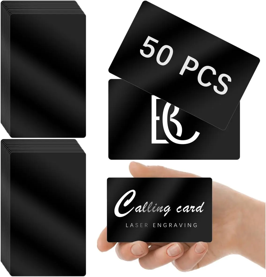 50 Pcs Black Metal Business Cards  Aluminum Sheet Laser Engraving Business Card Multipurpose DIY Gift Cards 86 x 54 x 0.21 mm
