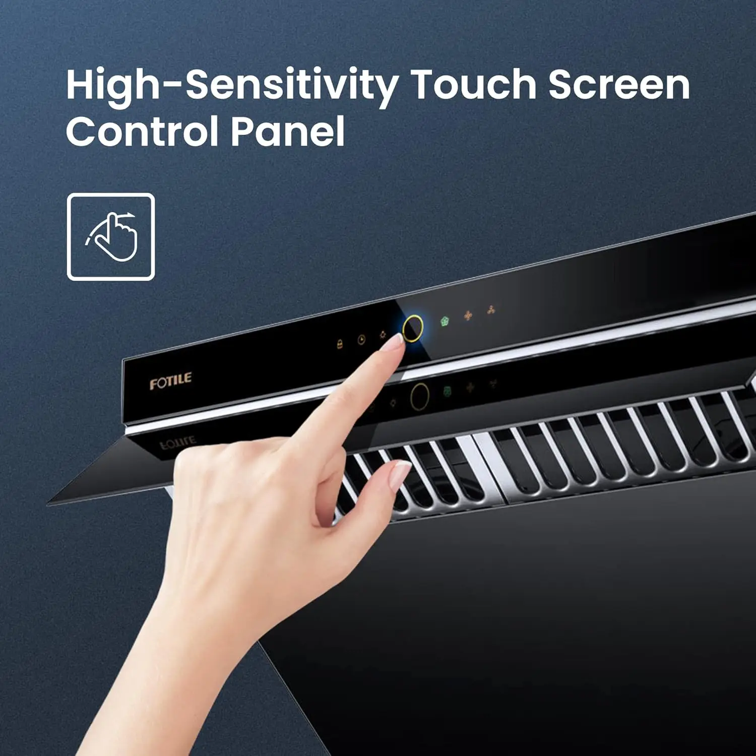 Under-Cabinet or Wall-Mount Range Hood Dual DC-Motor Slant Vent Design Hands Free On and Off Touchscr