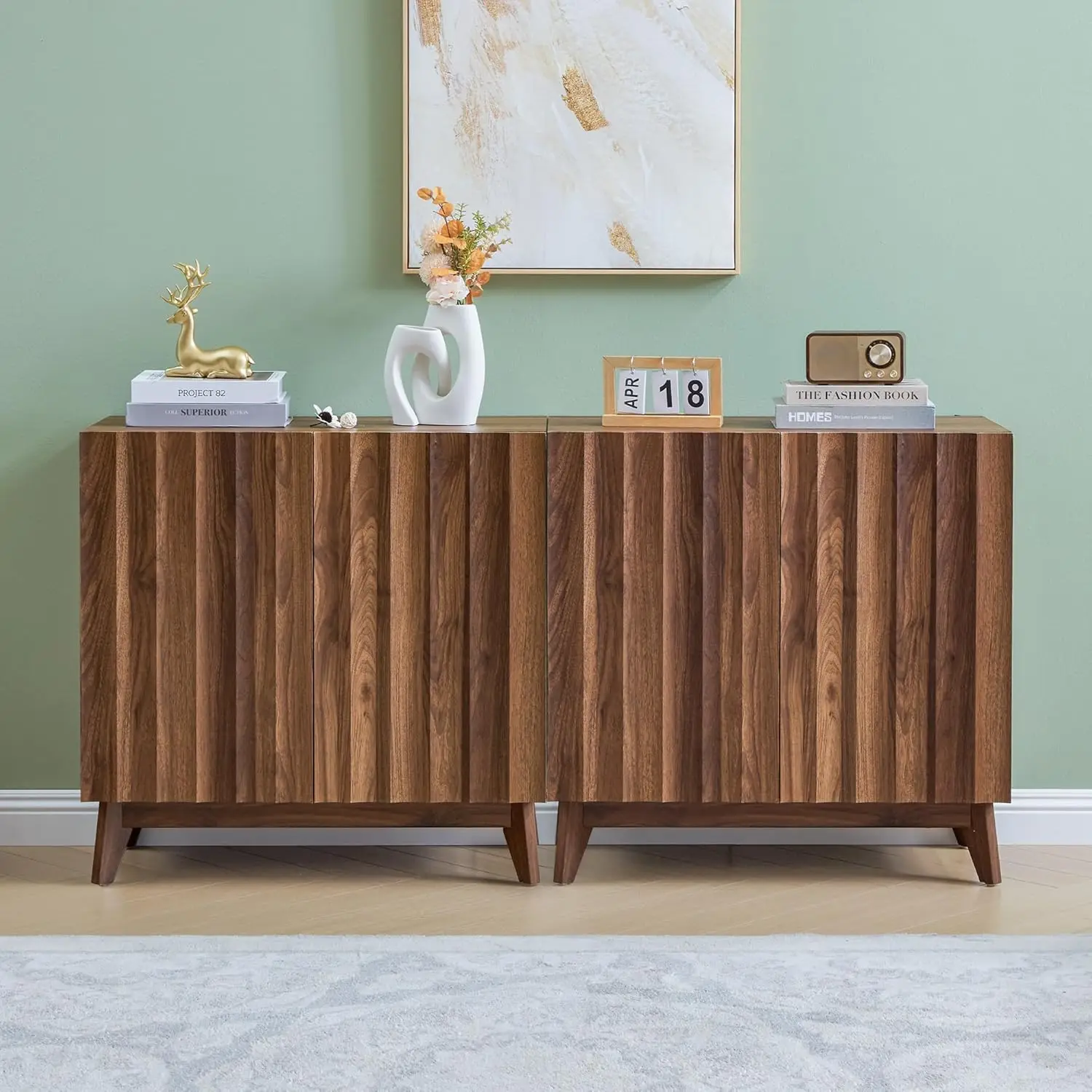 

Sideboard Buffet Cabinet with Storage Set of 2, 61.4" Mid Century Modern Fluted Storage Cabinet with Doors &, Customized