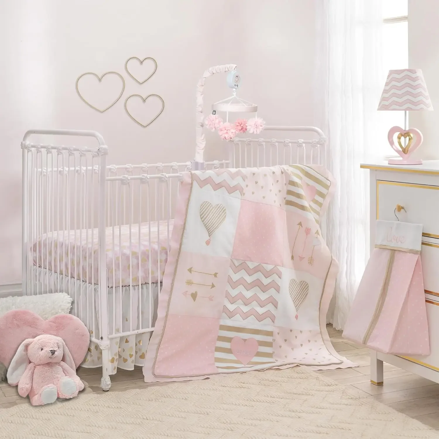 

Lambs & Ivy Baby Love Pink/Gold Girl Heart 4 Piece Crib Bedding Set