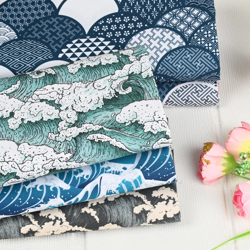 

Ткань из чистого хлопка, японская волна, геометрический принт, ручная работа, сделай сам, Dr, материал, полотняное плетение, домашняя губчатая ткань