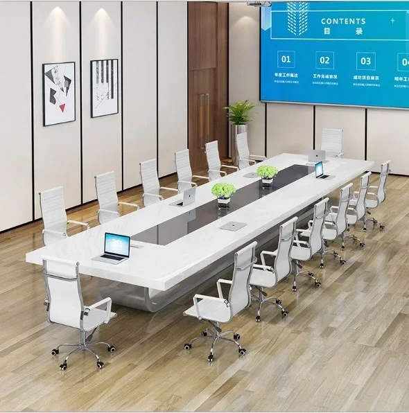 Meeting Room Table Luxury Modern Design Office Rectangle Shape White Corian Marble Quartz Stone Top Meeting conference Table