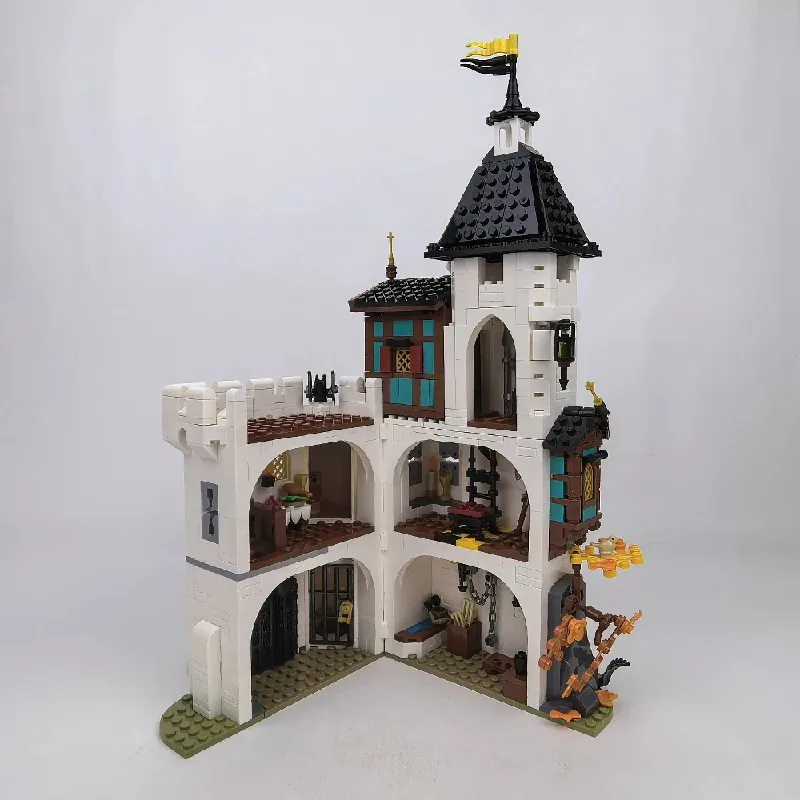 

Medieval Castle White tower House Buildings Sets, City Apartment Architecture 1213 PCS Model Modular Buildings Blocks