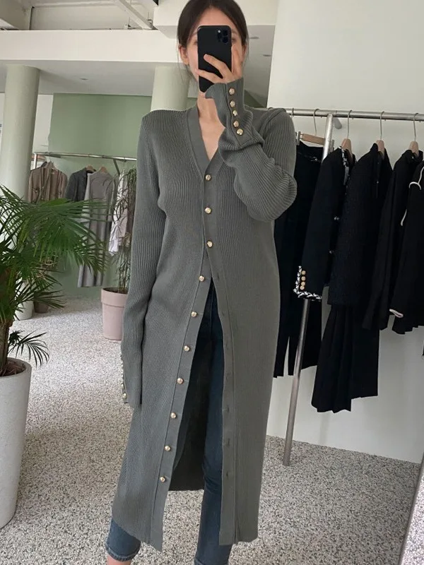 

Ladies Long Knitted Open Cardigan Lazy Sle Single Button Sweater Coat Sweet Loose Fit Autumn Winter New Arrival High End Fe...