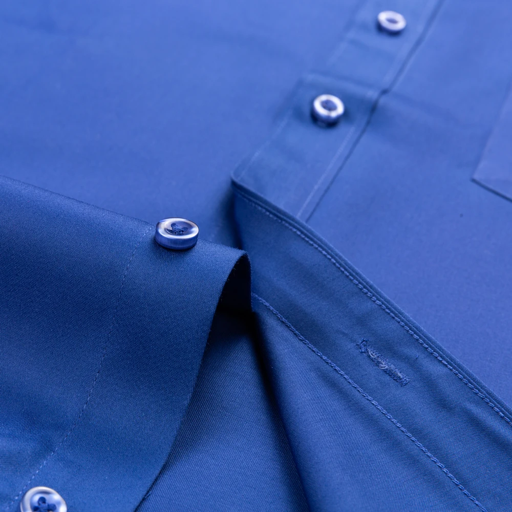 Camisa masculina de algodão mercerizado sem ferro, manga comprida, com bolso no peito, botão oculto, gola espalhada para negócios, escritório