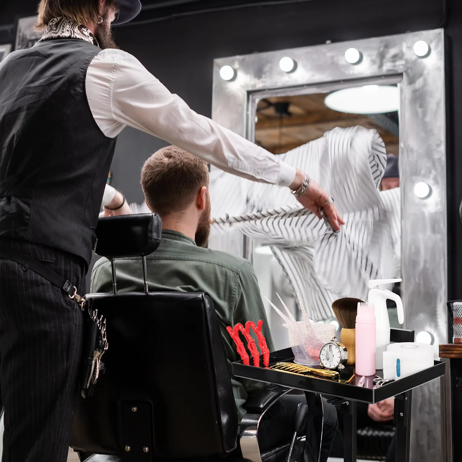 Carrinho de armazenamento de salão de cabeleireiro, carrinho de polia dobrável de duas camadas, ferramenta de cabeleireiro, carrinho de armazenamento doméstico