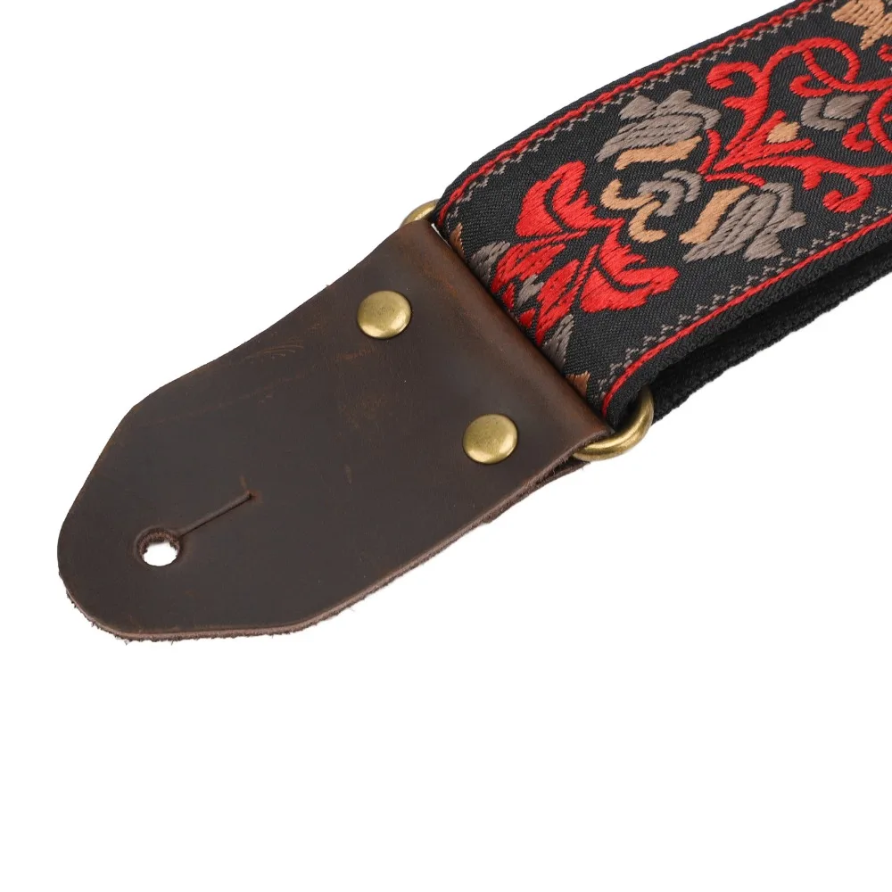​Thickened​ Guitar Strap​ ​Widened ​With Leather Ends​ ​Multifunctional Guitar Strap​ ​Retro Red Flower​