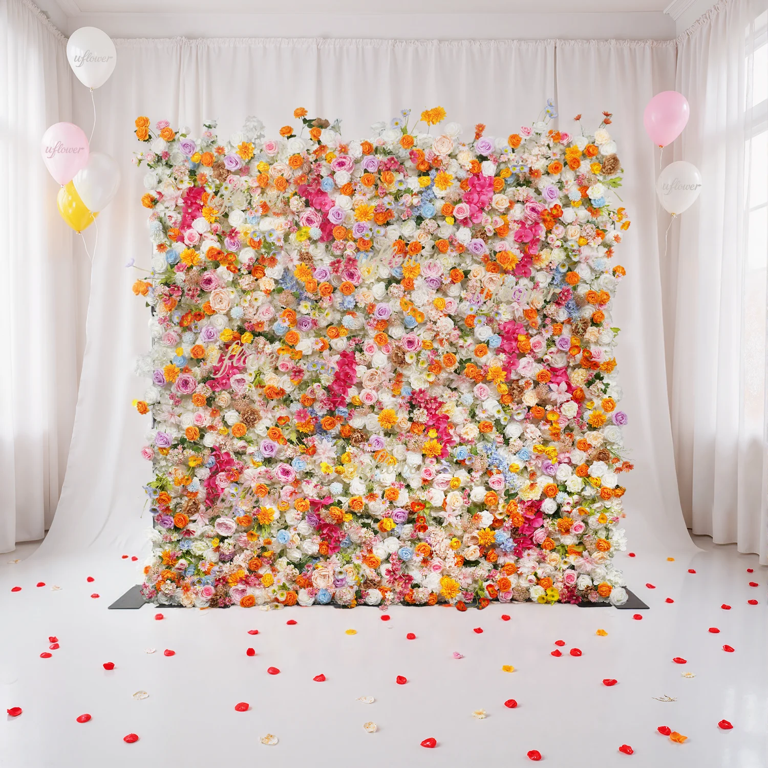 

Uflower 5D Royal Luxury Champagne Cloth Flower Wall Wedding Backdrop Props Champagne Rose Hydrangea Curtain Hanging Flower wall