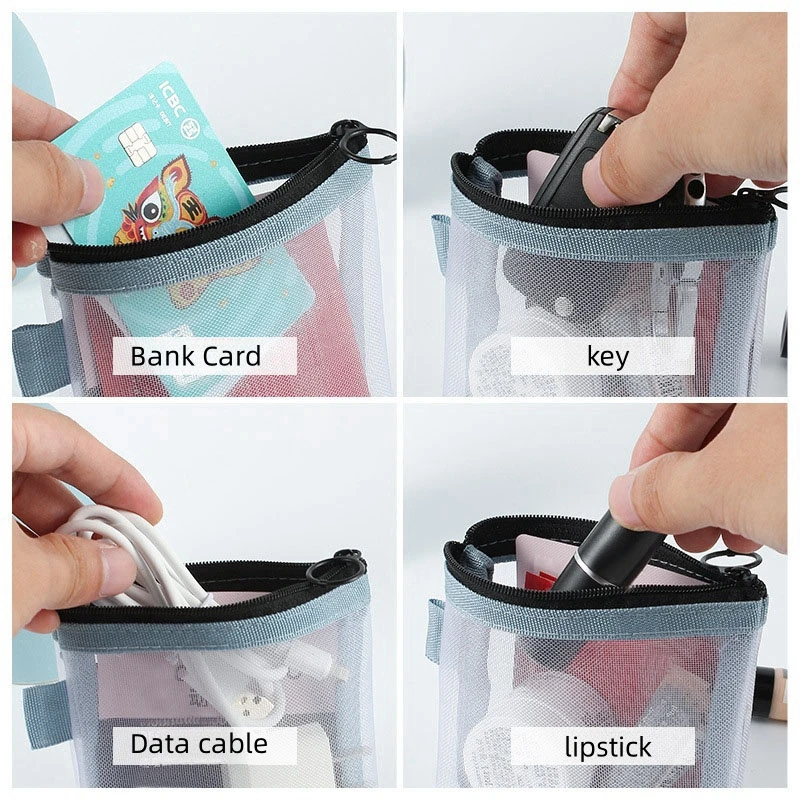 Clear Nylon Mesh Coin Purse Wallet Portable ID Card Credit Card Bag Lipstick Key Earphone Data Line Organizer Mini Storage Bag