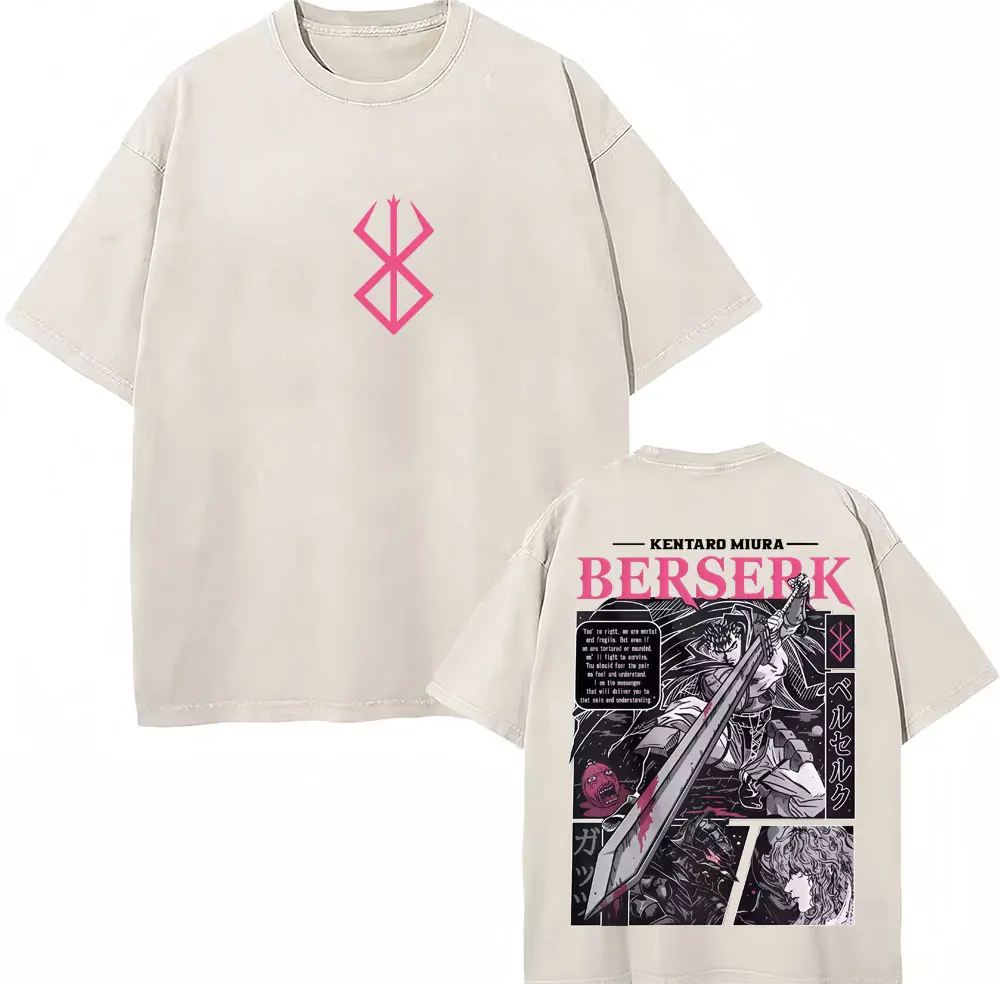 Washed Anime Berserk Guts Classic T-Shirts Manga Gatsu Griffith Zodd Trend T-shirt Men Women Oversized  Cotton Casual Tee Shirt view 2