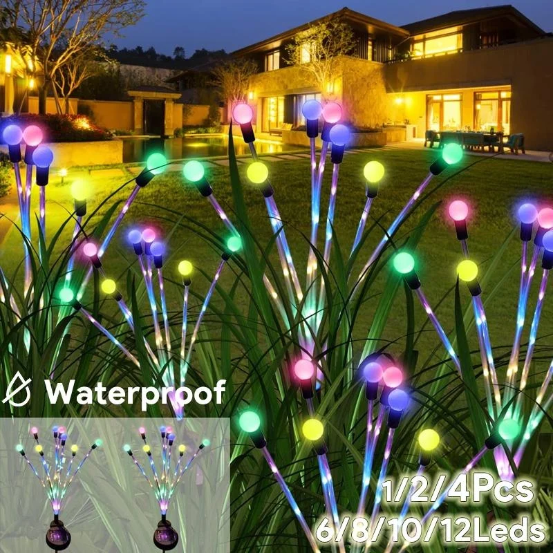 Solar Garden Lights New Upgraded Solar Swaying Light 10 Head Solar Outdoor Lights  Waterproof Firefly Lights Outdoor