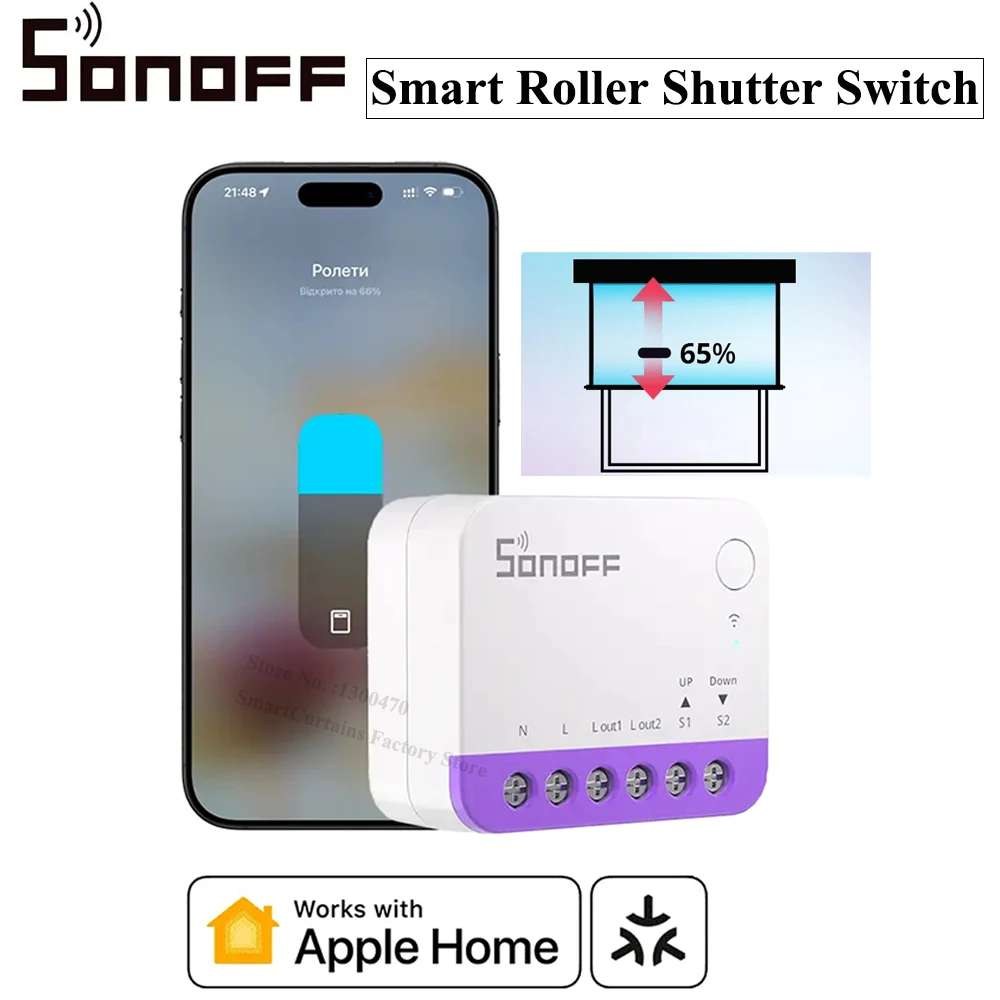 

Умный выключатель для рулонных штор SONOFF MINI-RBS с функцией умного планирования, управлением через приложение, голосовым управлением, поддержкой Matter, Alexa и Apple Home.