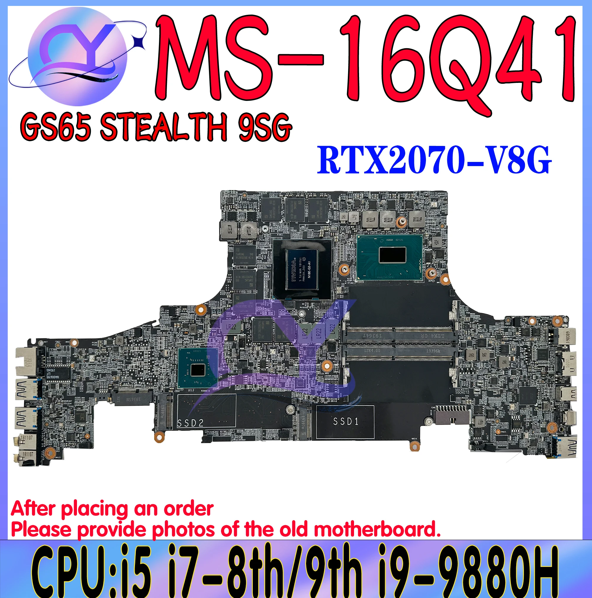 

MS-16Q41 материнская плата для MSI GS65 STEALTH 9SG MS-16Q4 материнская плата для ноутбука с i5 i7-8th/9th i9-9880H GTX1660Ti/RTX2060/RTX2070