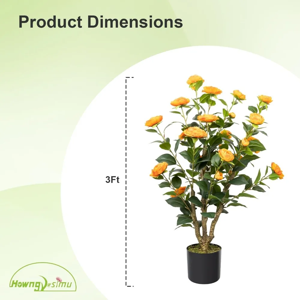 

Artificial Camellia Tree 3FT Faux Camellia Plant in Pot with Orange Flowers for Spring Home Front Door Outdoor Indoor Decoration
