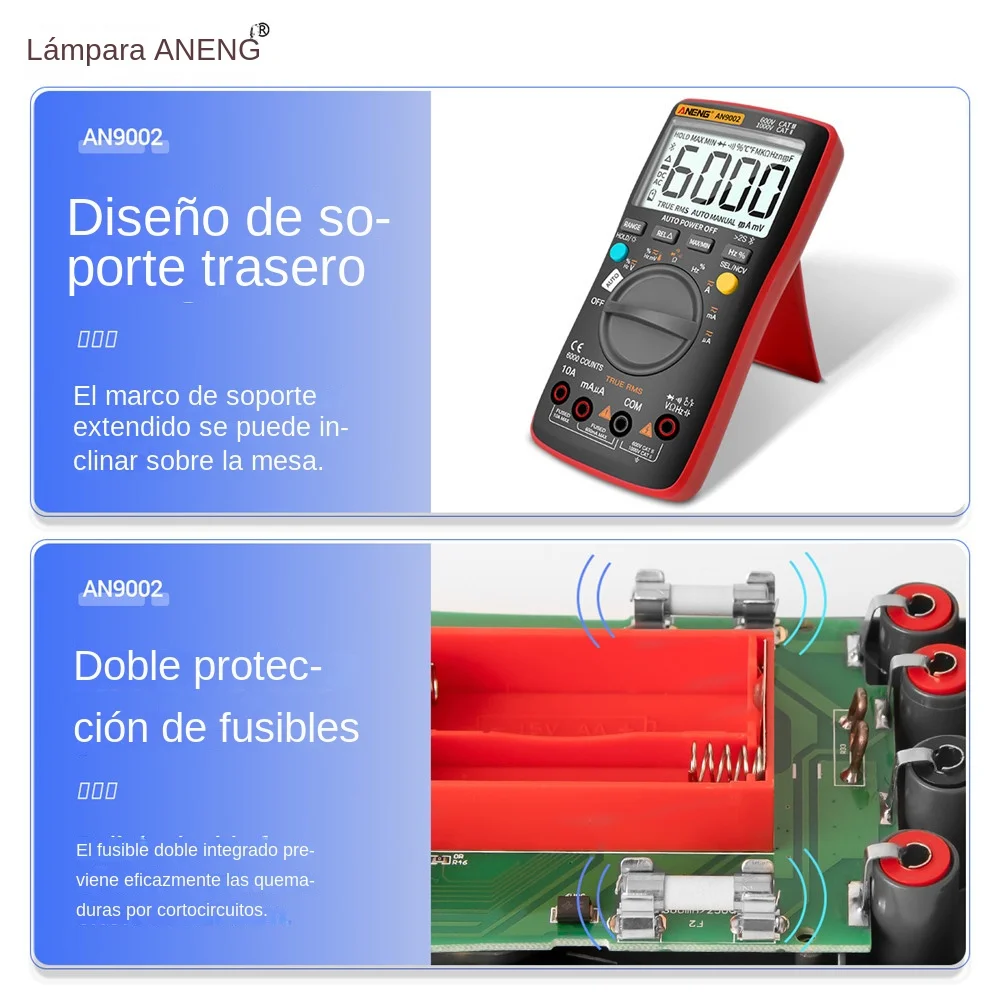 ANENG-multímetro Digital AN9002 con Bluetooth, probador de voltaje de corriente CA/CC, rango automático, 6000 recuentos, RMS profesional