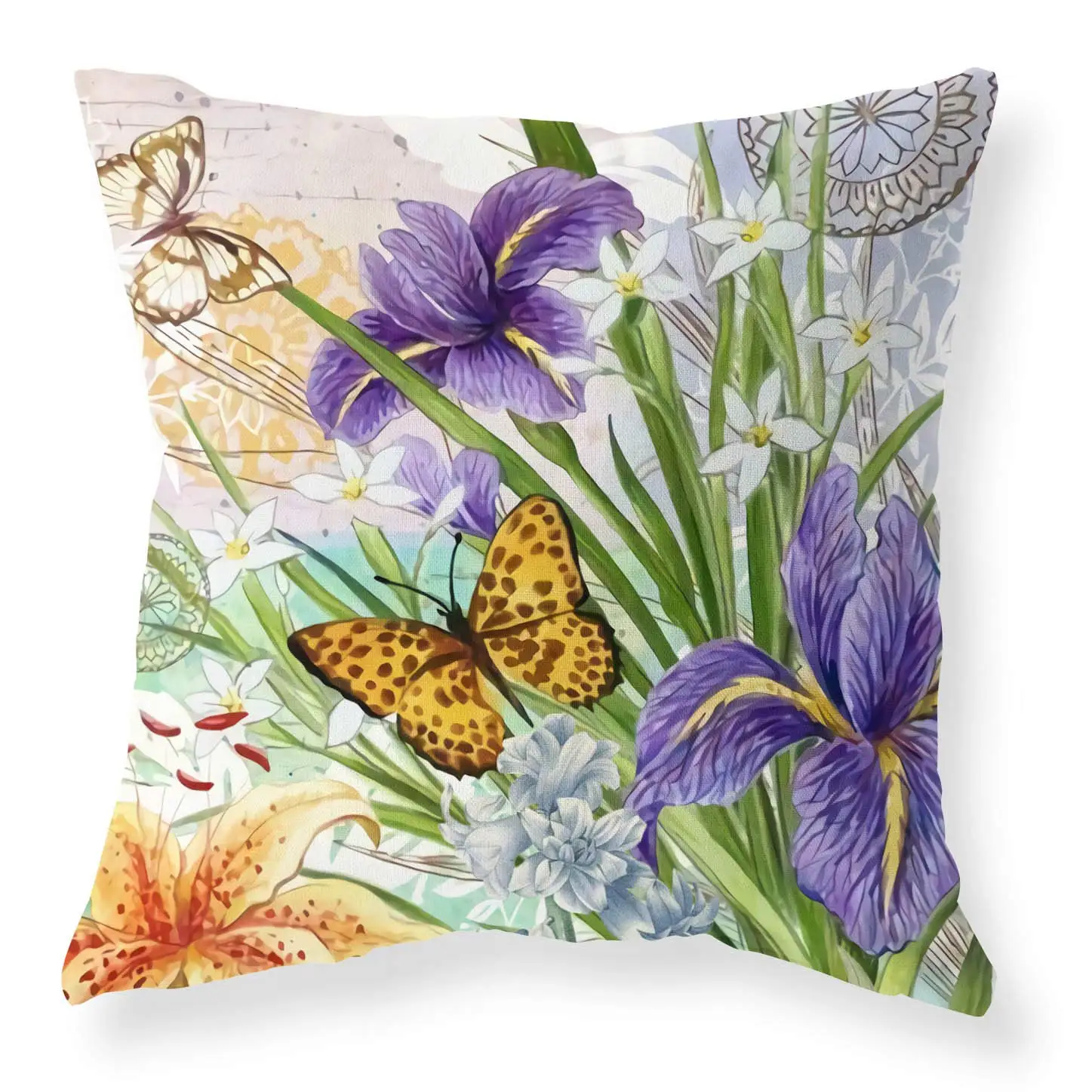 Lavender Lotus Butterfly Pattern Pillowcase Living Room Sofa Cushion Cover Home Decor Plant