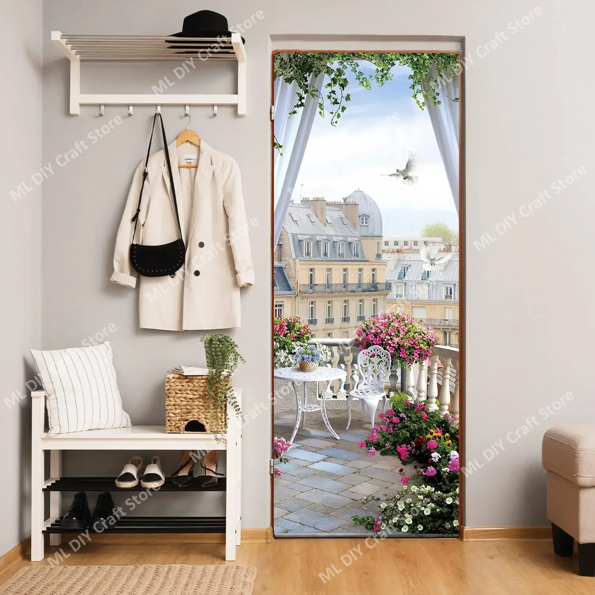 

Printed 3D Like Immersive Italy Balcony Pattern Design Home Decoration Removable Door Sticker