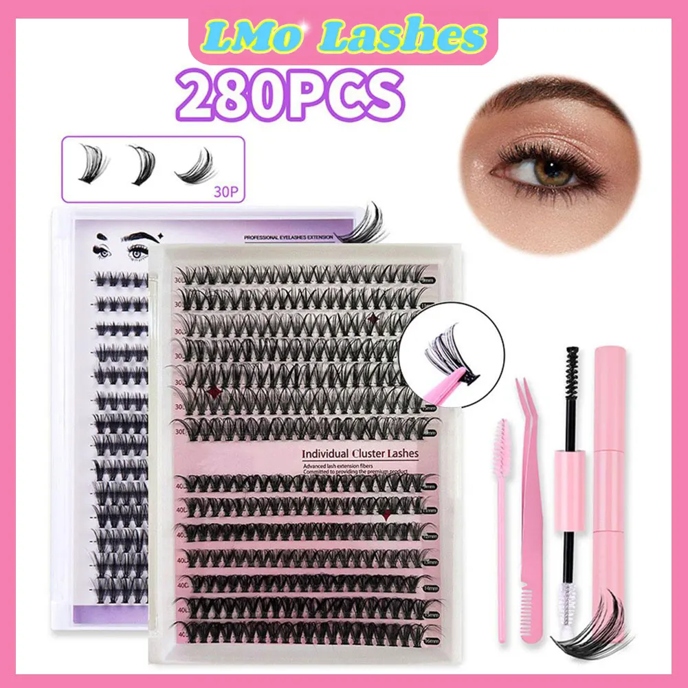 280 SZT. Kępki Cienkie Łodygi Zestaw do Samodzielnego Przedłużania Rzęs Gruby, Podkręcający Szczoteczka do Maskary Klej do Rzęs i Preparat do Zabezpieczania i Mocowania Rzęs oraz