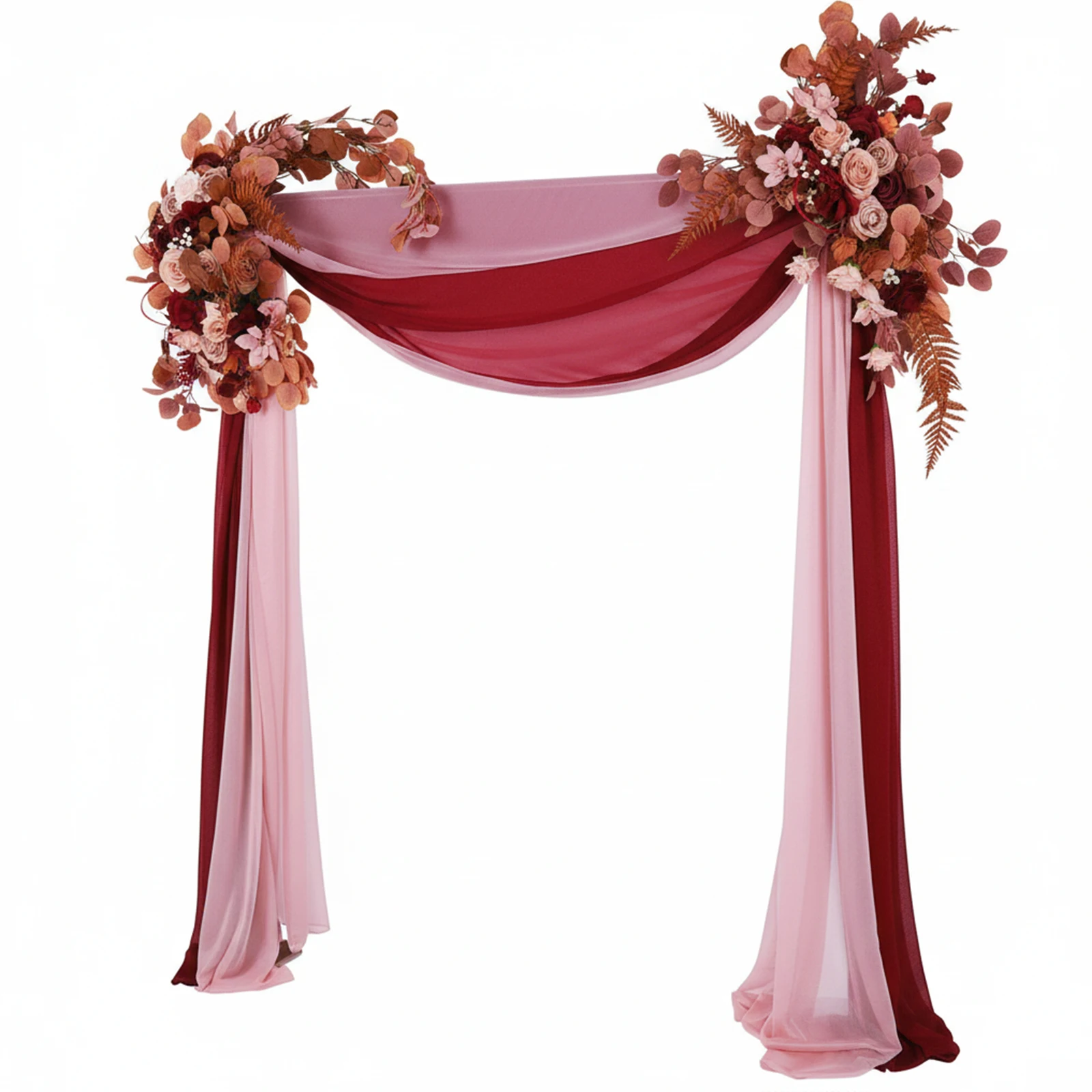 

Pack of 4 Artificial Arch Flowers Swag with Sheer Drapes Wedding Arch Flowers Kit for Ceremony Reception Stage Decor