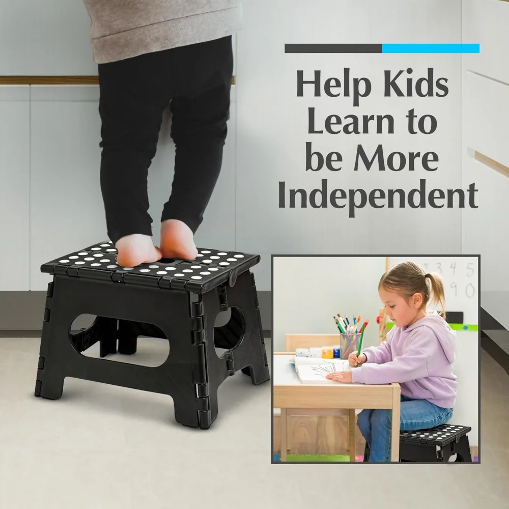 Folding Step Stool for Adults and Kids Collapsible One Flip Opens Kitchen Bathroom Bedroom Nine Inch
