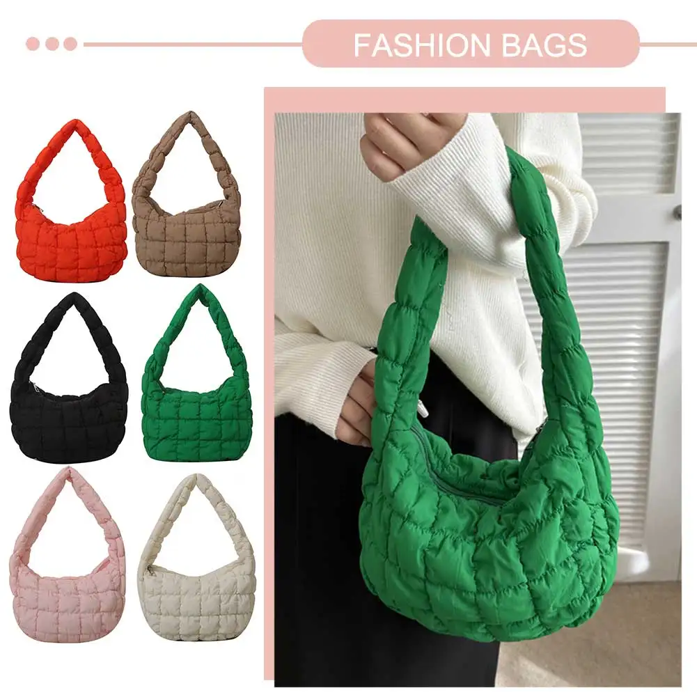 Women Diamond Embroidery Shoulder Messenger Bag Winter Puffer Handbag Bag