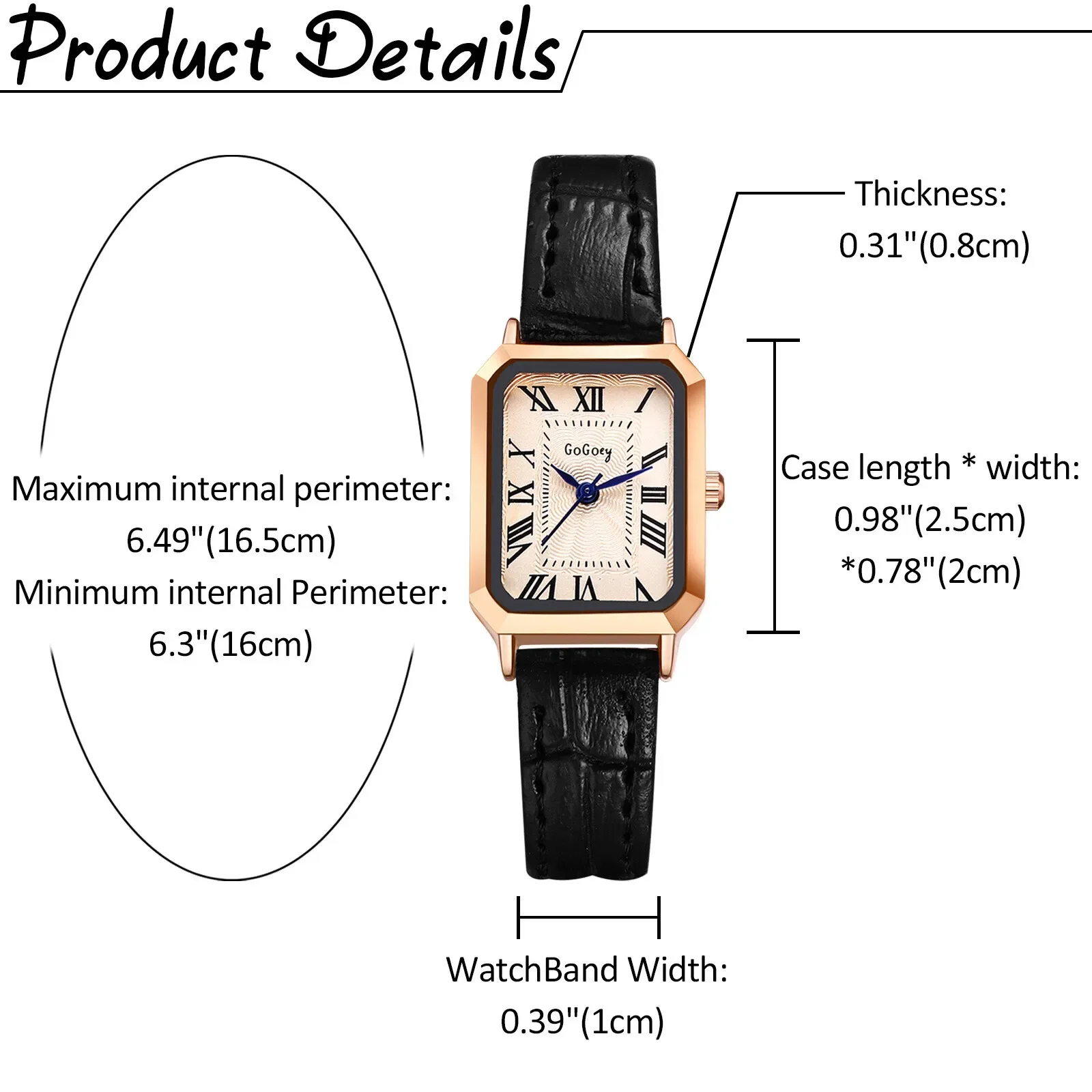 FLONGO Womens Retro Rectangle Watch Roman Numerals Slim Leather Band Quartz Analog Vintage Wristwatch Gift