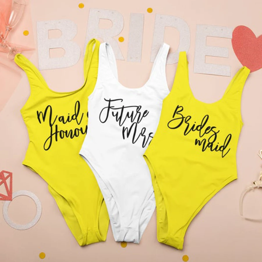 Maid of Honour One Piece Swimsuit Future Mrs. One-piece Swimwears Купальники Maiô Bridesmaid Backless Bride Bodysuit