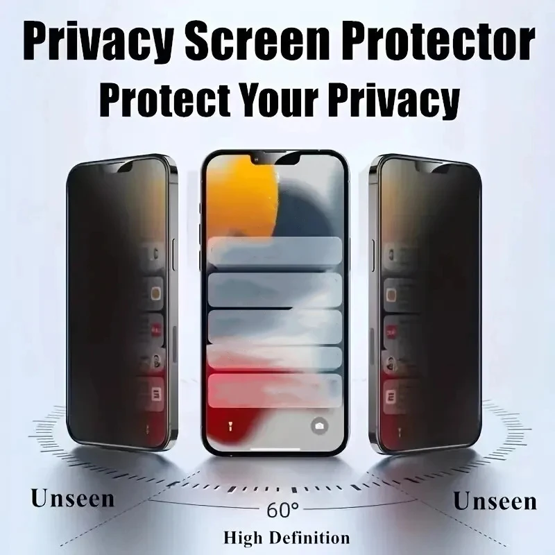 5 Piezas Protector de Pantalla Anti-Espía de Cobertura Completa para iPhone 17 16 12 13 14 15 PRO MAX 14 Plus Vidrio Templado Privacidad 15 Plus 16 Pro Max 4