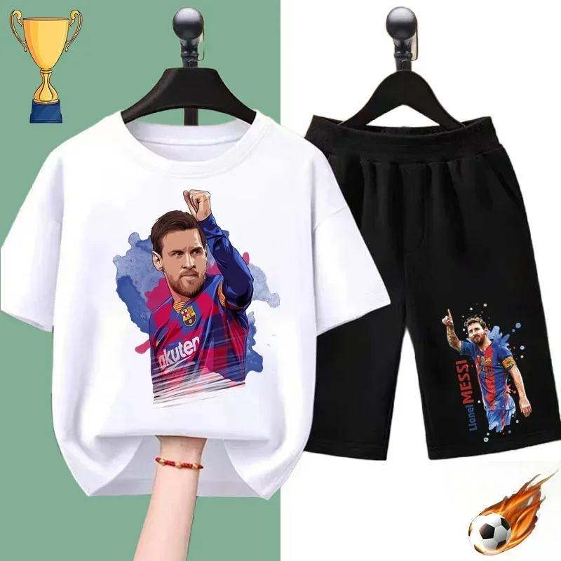 New Messi Soccer Star Printed Kids Set Summer Kids T-shirt Boys Girls Casual short sleeve stylish black shirt blazer set