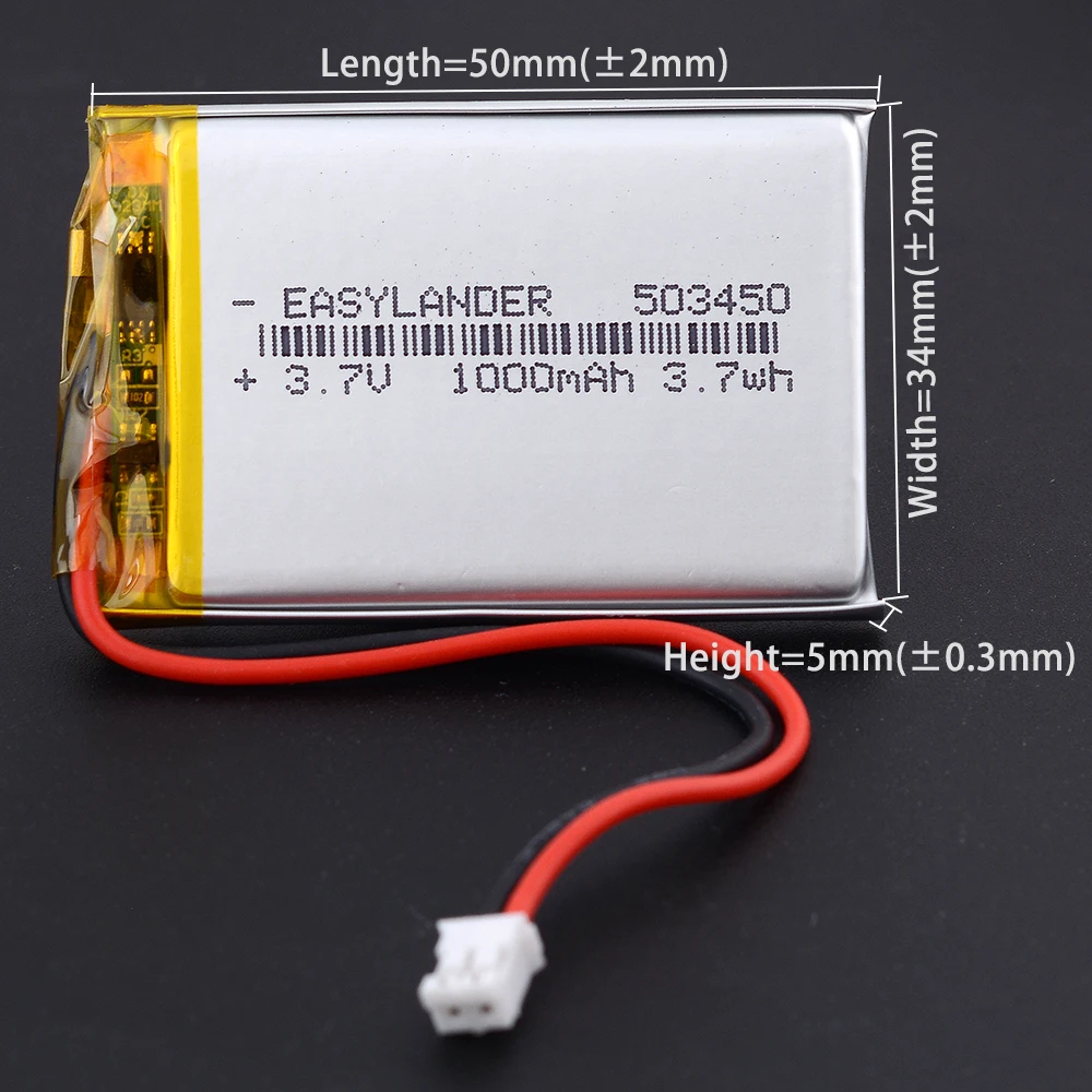  PH2.0 2P 503450 3.7V 1000mAh 10pcs €3 VAT Included  Rechargeable Li-Polymer Li-ion Battery Lipo with Silicone Wires