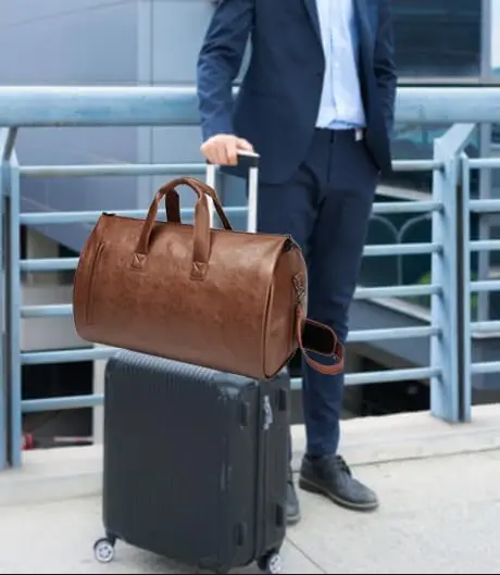 Waterproof PU Leather Travel Bag with Shoe Pouch Convertible Garment Duffel Bag for Travel Large Capacity Luggage Handbag