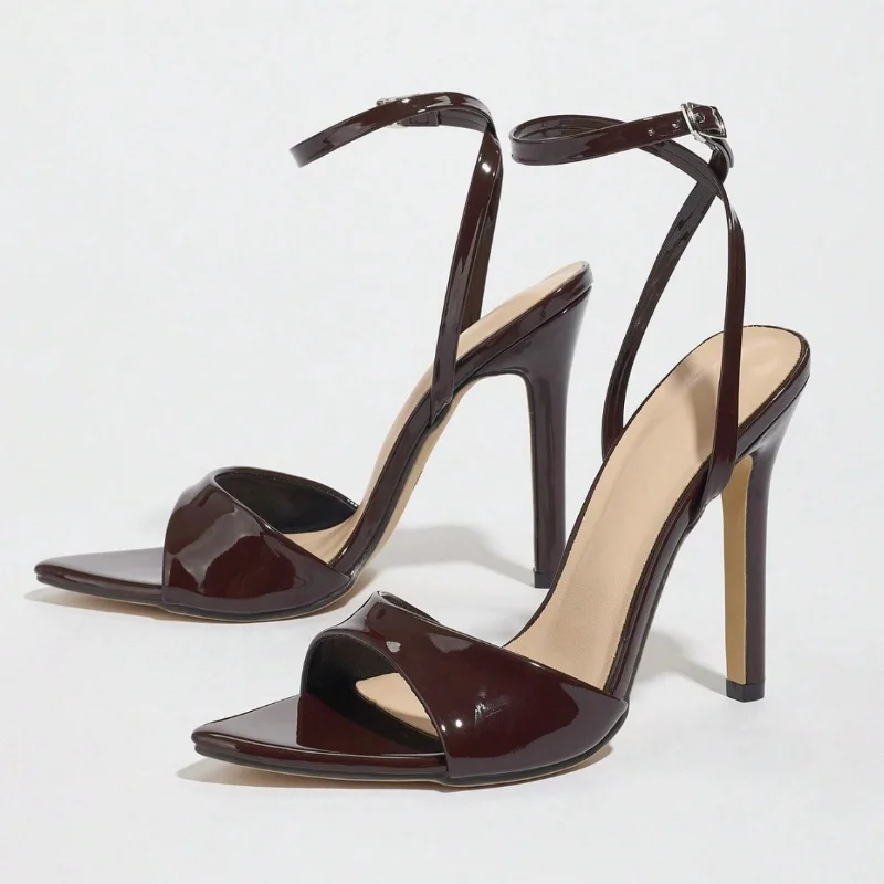 

Sexy Pointed Toe Pumps Sandals Women Patent Leather Ankle Buckle Mature Thin High Heels Ladies Banquet Party Shoes Ladies