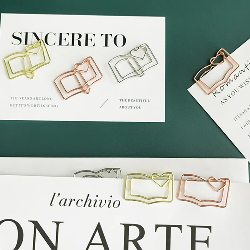 Cute Paper Clips Special-shaped Golden Paperclips Book Modeling Metal Paper Clip Gold Clips For Paper Kawaii Stationery Clips