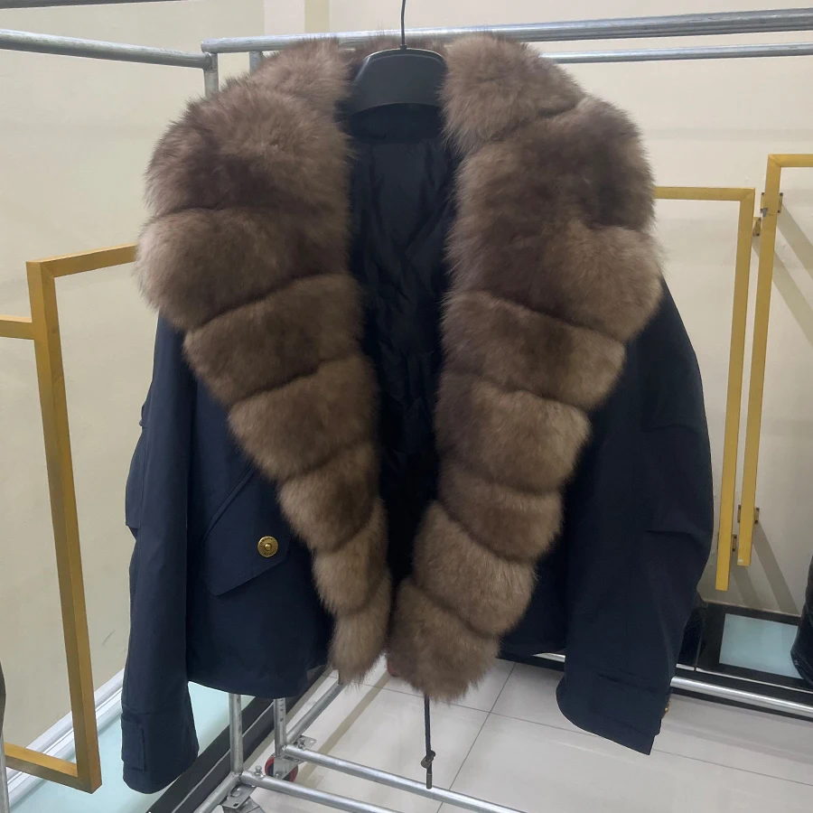 Frauen Winter echte Gänse feder Mantel mit Fuchs Fell kurze natürliche Fuchs Fell Puffer Mantel Luxus Neuankömmling