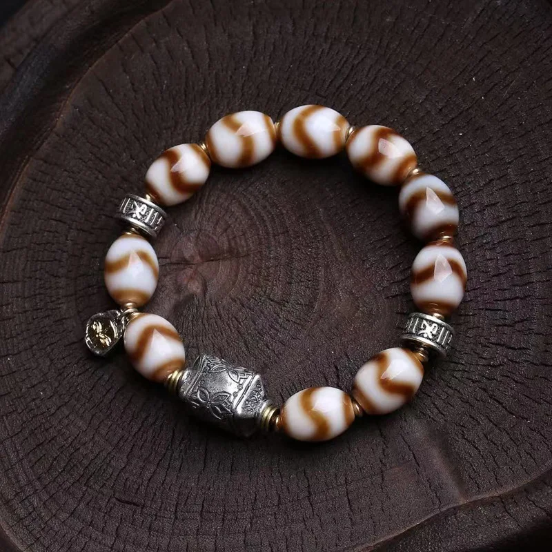 Tiger Tooth Dzi Bracelet Single Circle Agate Phaseless Bead Wealthy Armor Sanqi Silver Return Bone Adai Accessories