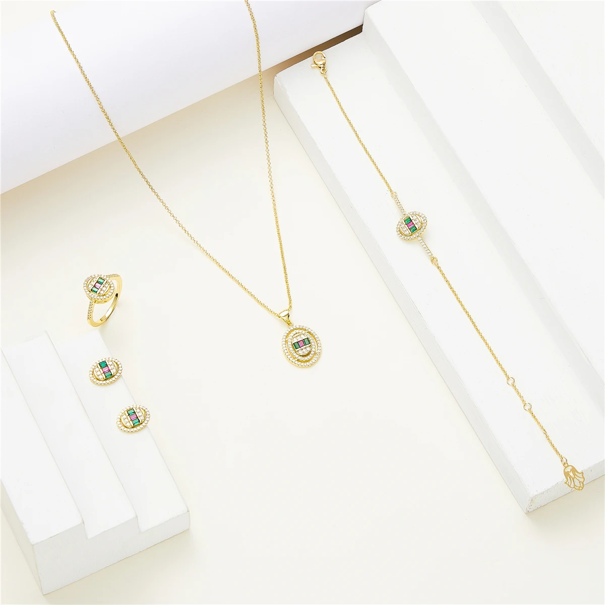 

Hot Selling Trend Of 14k Gold Jewelry Sets For Women Accessories Necklace Earrings Ring Bangle