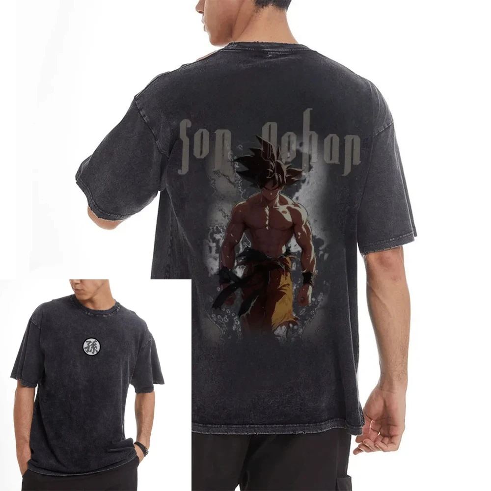 Dragon Ball Z Trunks 2025 été Streetwear t-shirt hommes noir lavé coton à manches courtes Anime graphique t-shirt avec foudre