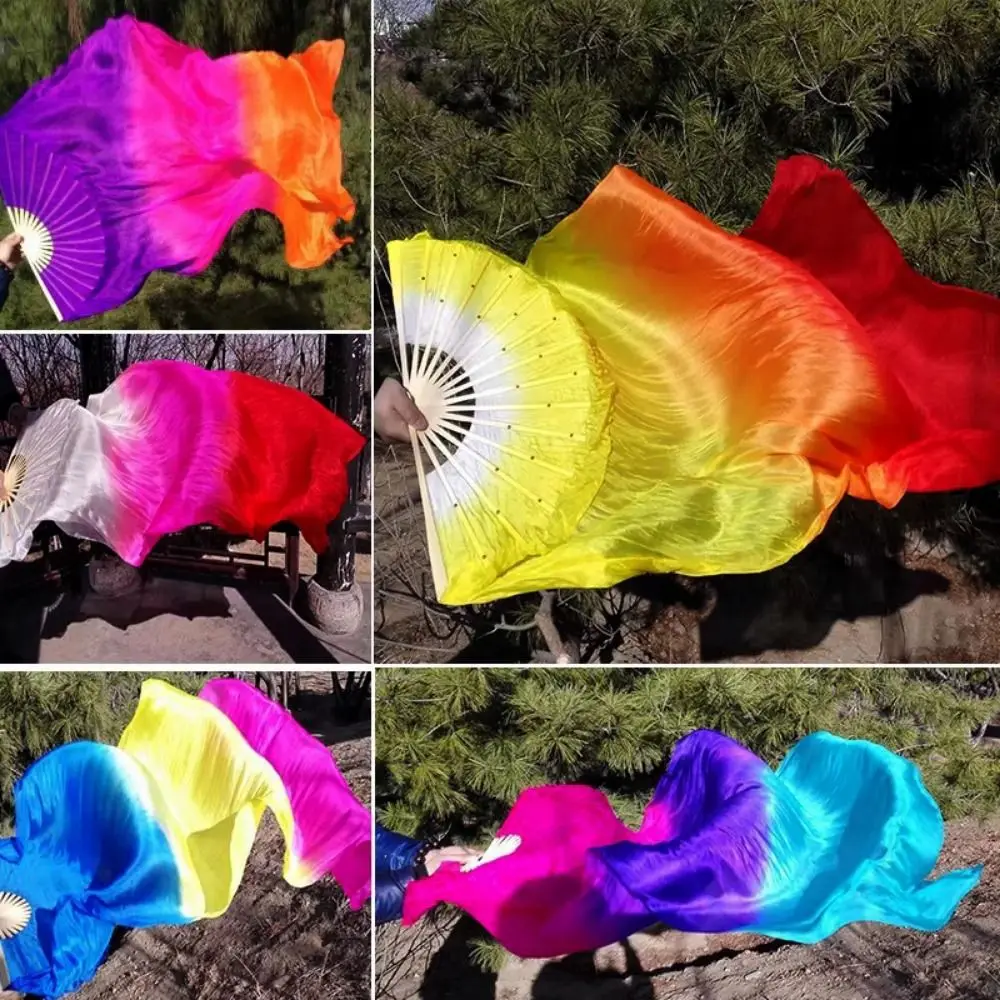 Gradient Color Belly Dancing Fan Multicolors Practice Dancer Tool Long Imitation Fan 1.5m Rayon Silk Fans Dance Accessories