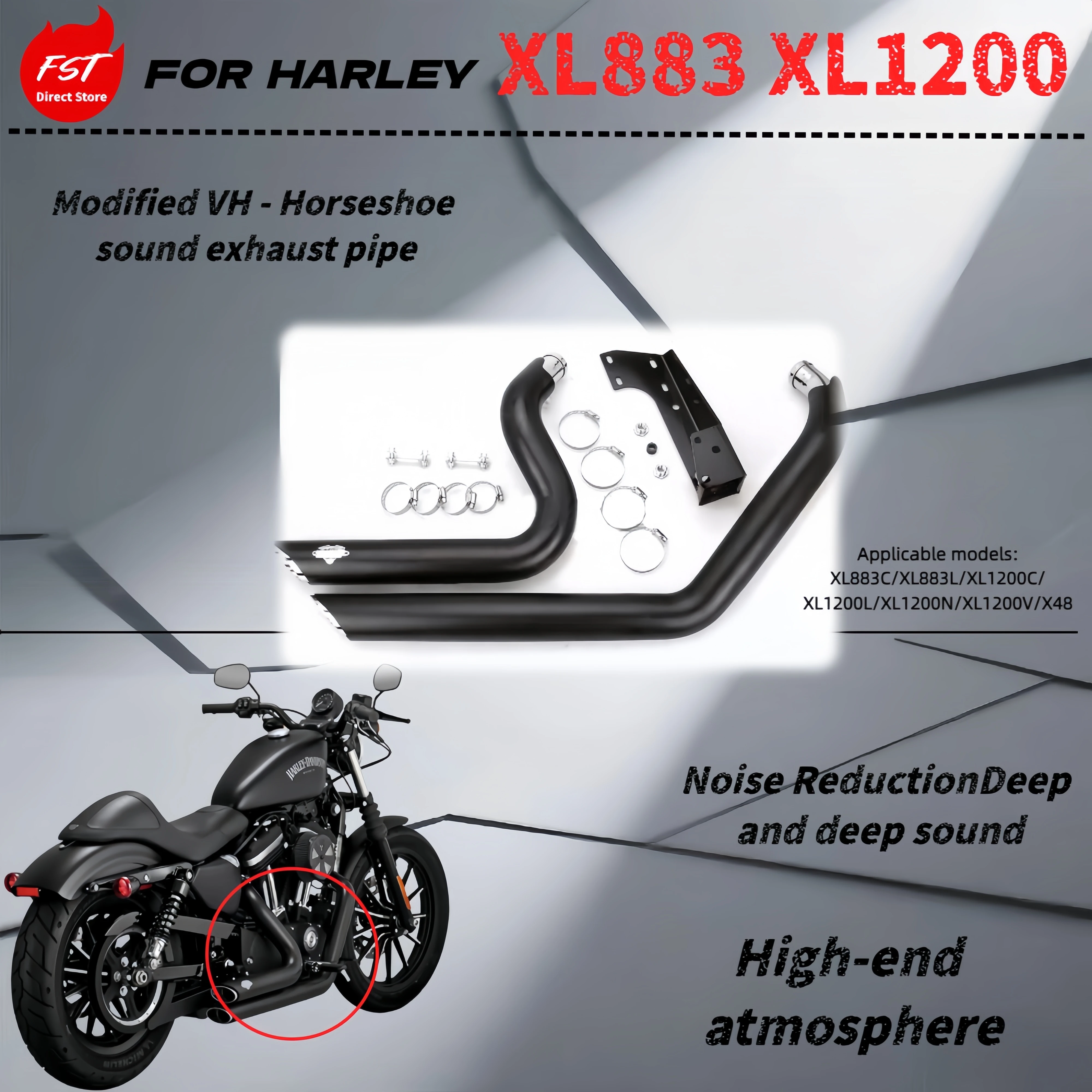 

Harley Davidson Sportster 883/1200/72 VH Style Taiwan Made Horse Hoof Sound Exhaust Muffler for VANCE&HINES System