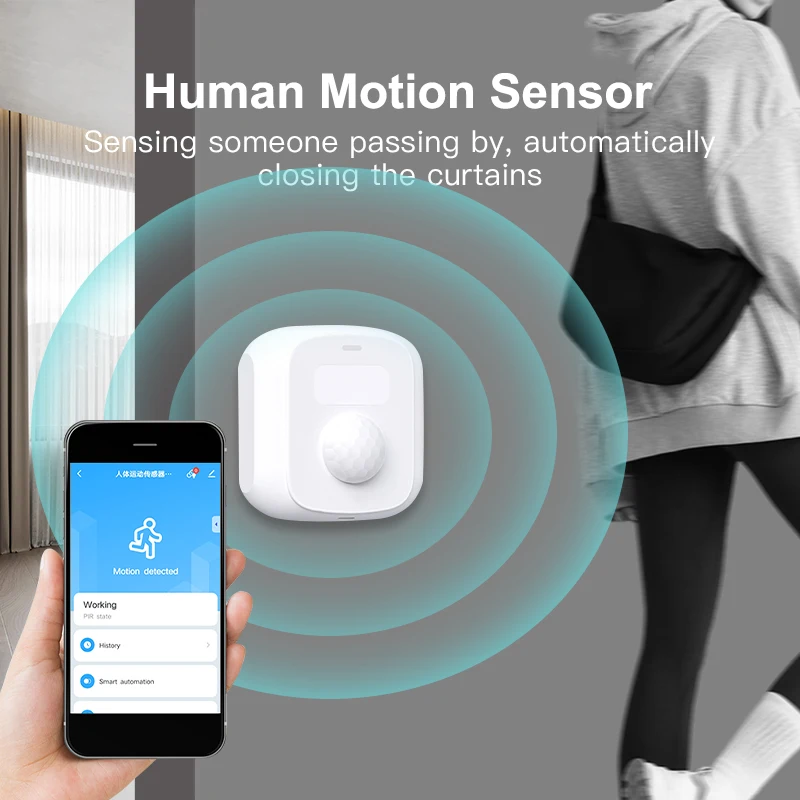 Human Motion Sensor Works with Tuya Wi-Fi Zigbee 3-in-1 for Light Sensor Scene Switch PIR Body Movement Detector Home Security A