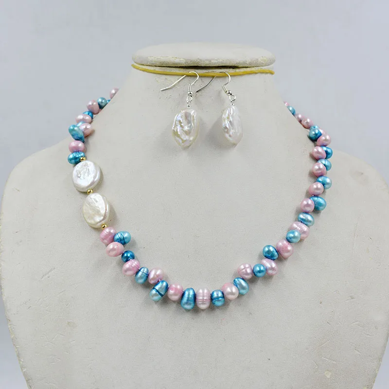 Natural freshwater aquaculture Baroque coreless pearl necklace/earring set. Very rare natural pearls 17”