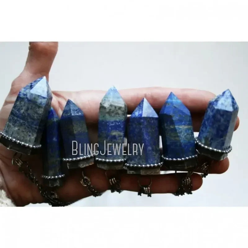 10pcs Blue Lapis Lazuli Crystal Necklace Pendulum Stone Tower Talisman Witch Beach Desert Festival Arcane Collar Jewelry