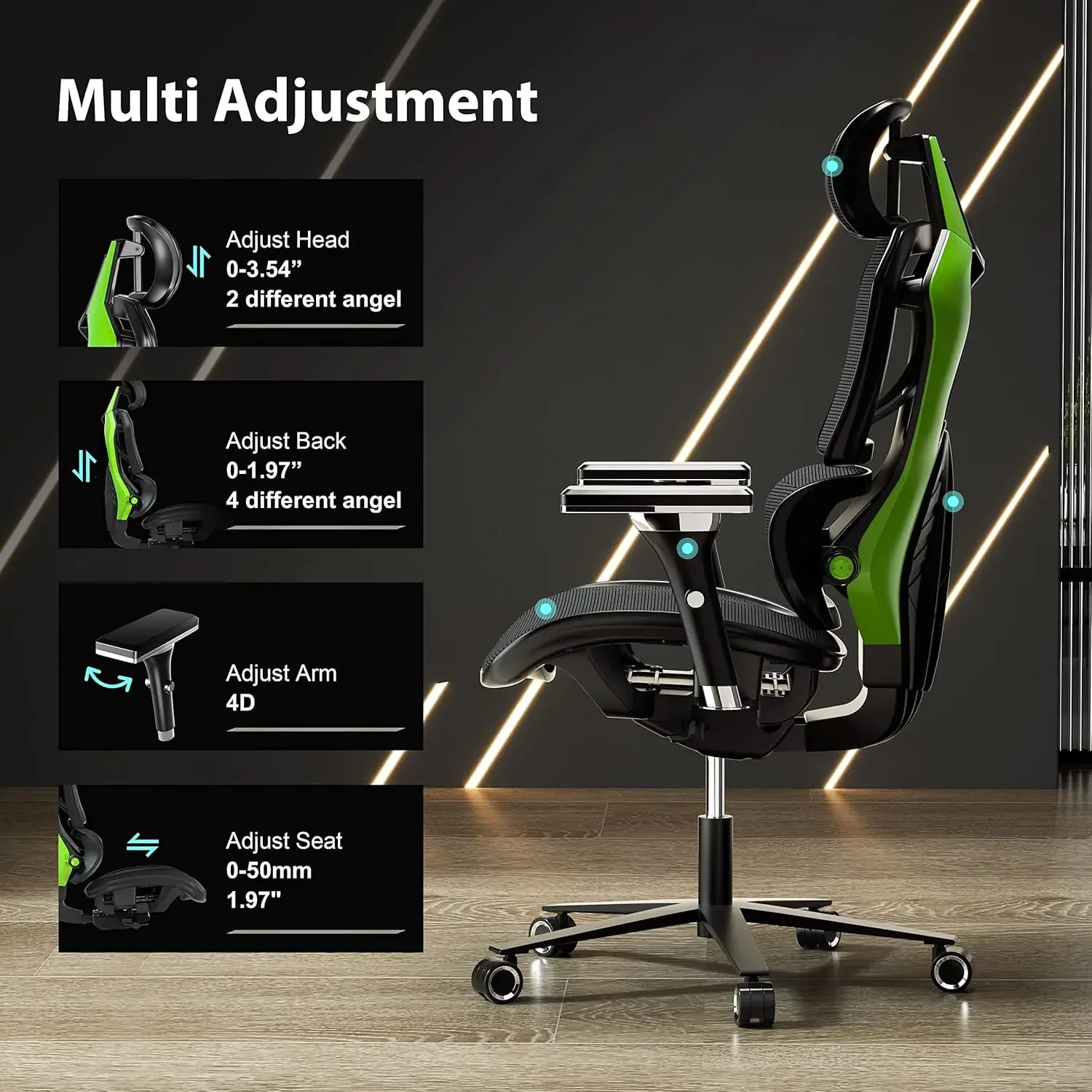 EUREKA ERGONOMIC Typhon Gaming Chair, Home Office Desk Chair with Lumbar Support, Breathable Ergonomic Mesh Chair with 4D