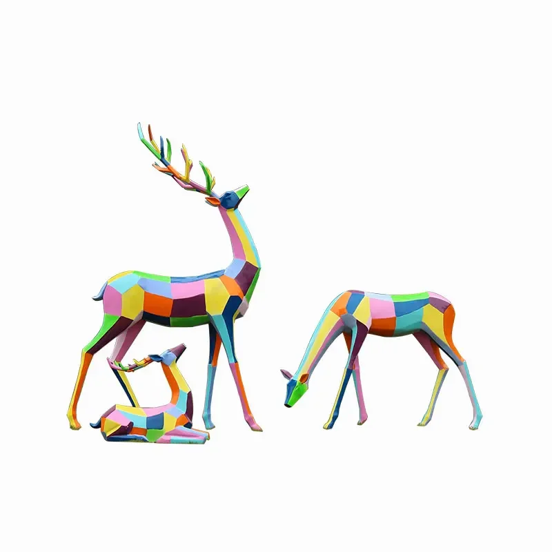 Outdoor landscape geometric painting sika deer sculpture courtyard park community lawn animal simulation deer landscaping